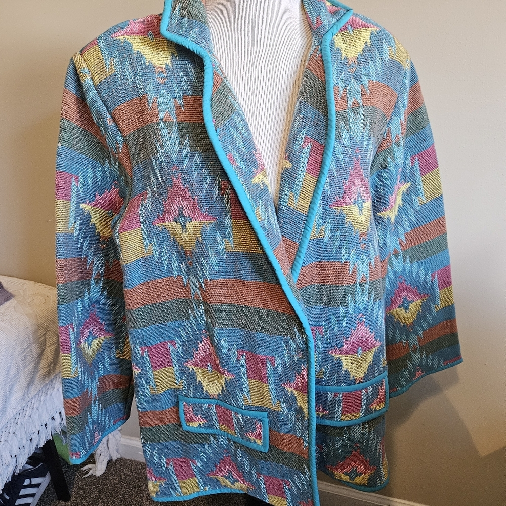 Vintage Bedford Fair Womens Sourhwestern Tapesty Blazer Size XL - Picture 8 of 13